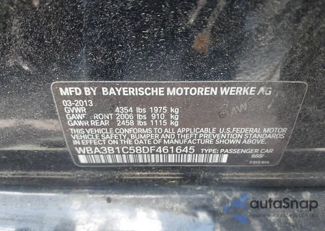 2013 BMW 320I z USA, uszkodzony, nr VIN WBA3B1C58DF461645